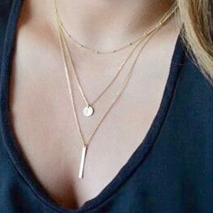 Dainty gold tone three layer necklace